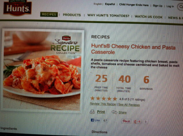 Cheesy Chicken and Pasta Casserole: from Hunt’s Signature Recip Cheesy Chicken and Pasta Casserole: from Hunt’s Signature Recipe
