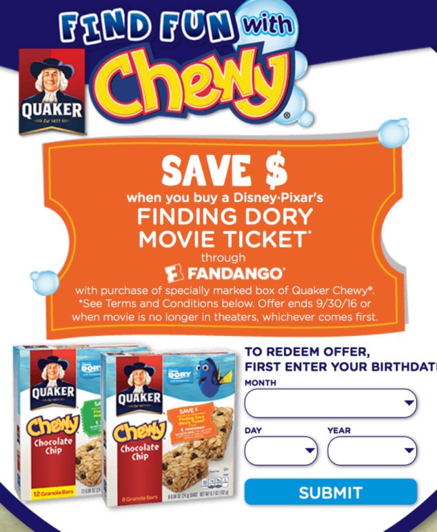Quaker Chewy Finding Dory Granola Bars