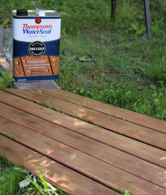 Love this shade of stain! Thompson's WaterSeal Signature Series Stain & Seal - Autumn Brown (Exclusively sold at Lowe's)