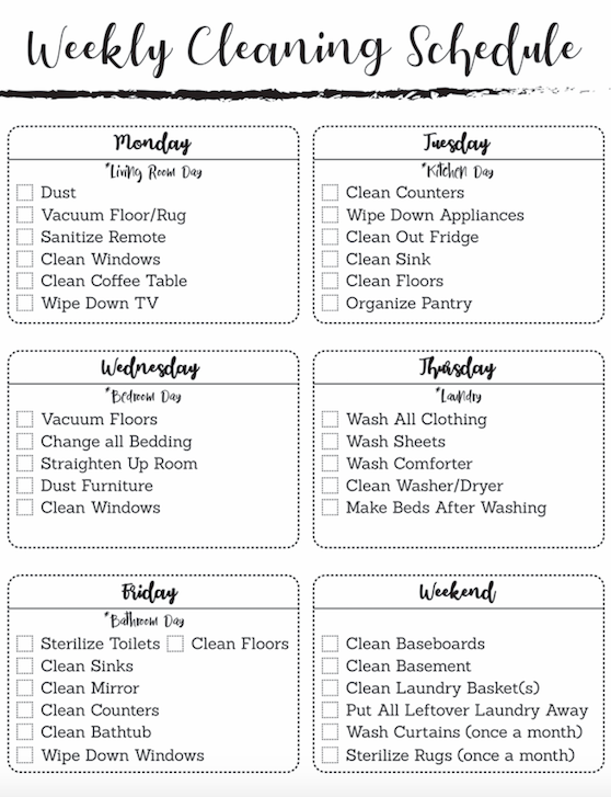 Weekly Cleaning Schedule Mom Generations Audrey