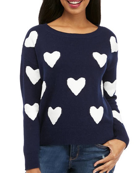 Crown & Ivy™ Women's Long Sleeve Heart Texture Solid Sweater Crown & Ivy™ Women's Long Sleeve Heart Texture Solid Sweater